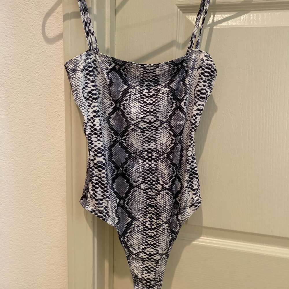 Snake print body suit -Shein